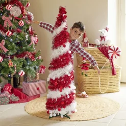 Sapin de Noël artificiel POP UP rouge et blanc Ø30xH120cm