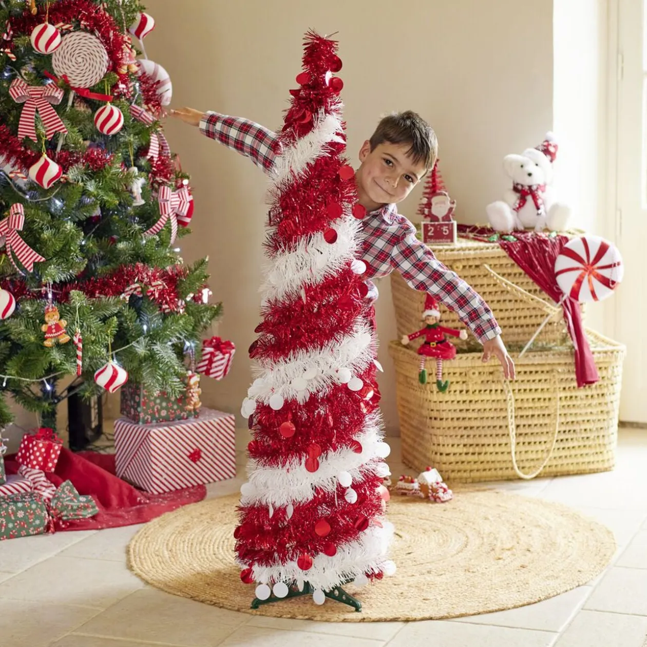 Sapin de Noël artificiel POP UP rouge et blanc Ø30xH120cm