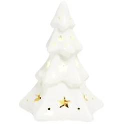 Sapin de Noël lumineux et musical 1LED céramique blanc H16cm