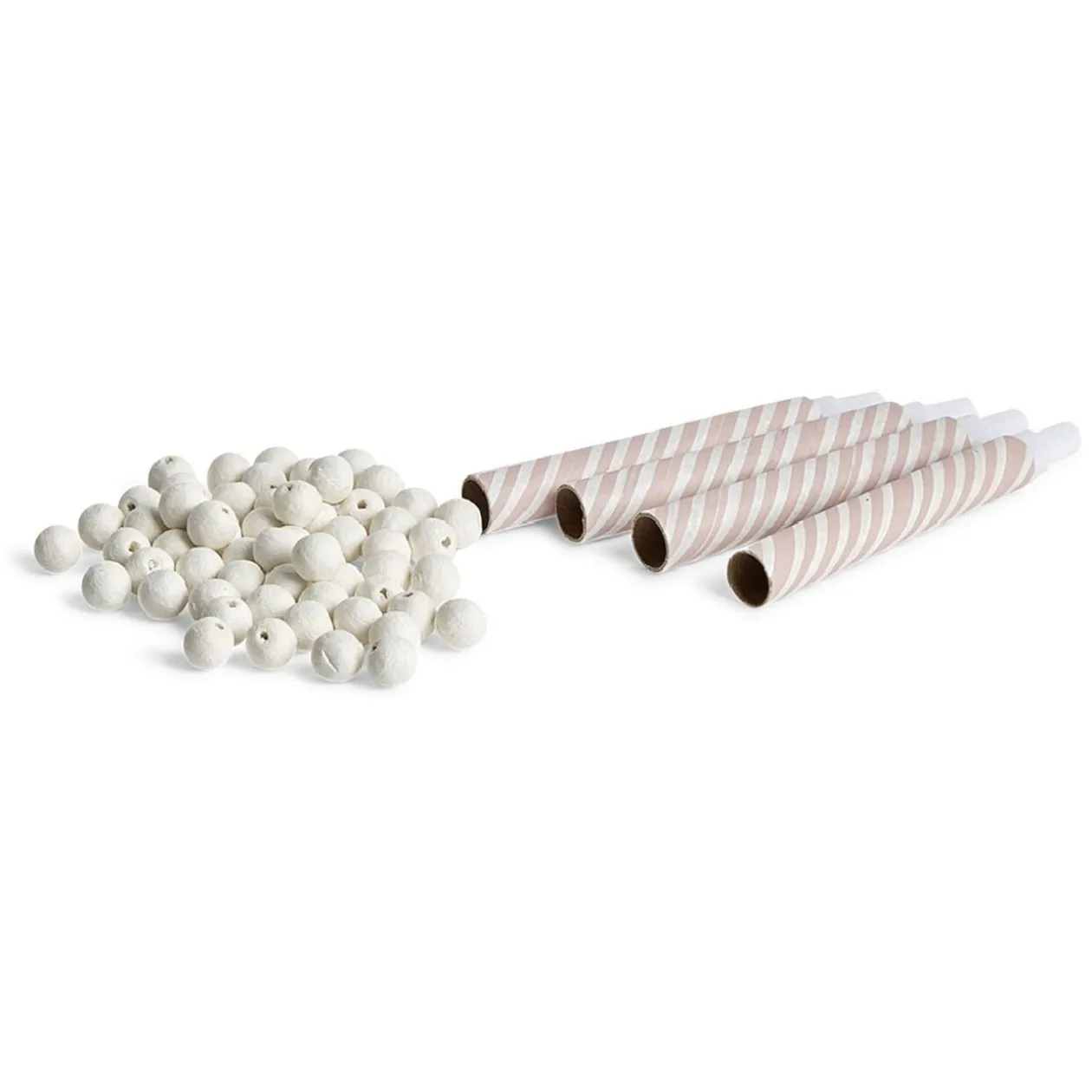 Sarbacane rayée rose et blanche x 4 et ses 60 boules blanches