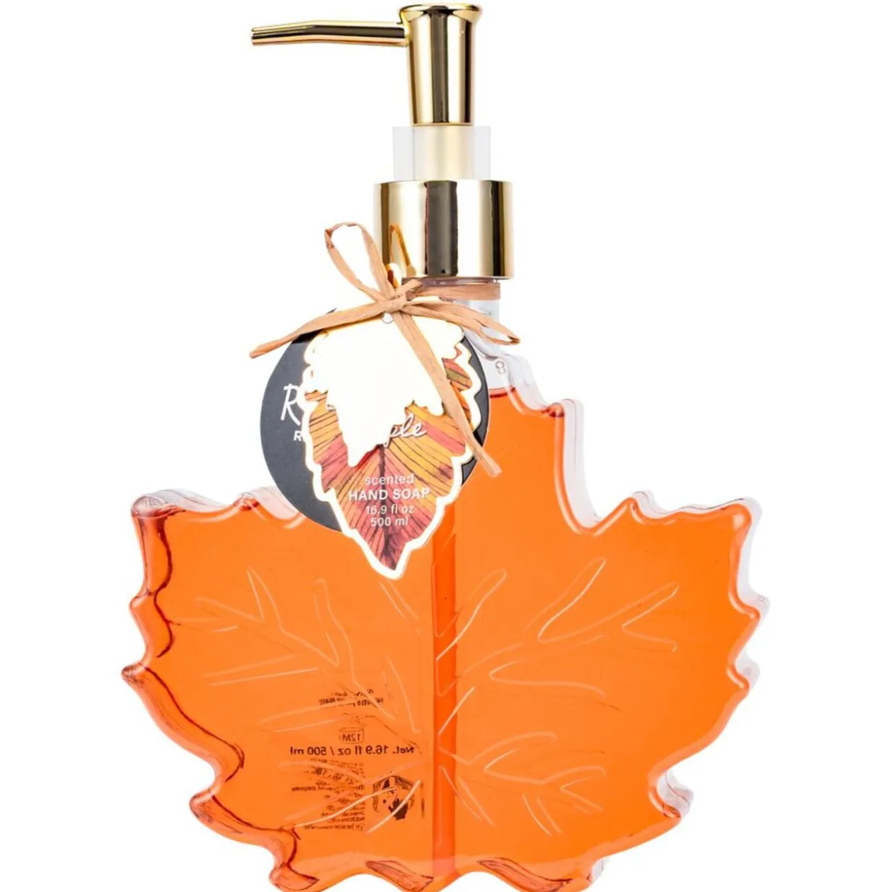 Savon liquide mains Halloween 500ml feuille érable pompe plastique orange H16cm