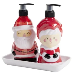Savon mains liquide et lotion flacon Père Noël et Mère Noël sur plateau 2x310ml