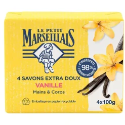 Savon solide Le Petit Marseillais mains et corps vanille 4x100gr