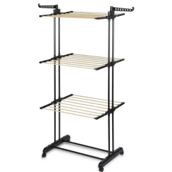 Séchoir tour 3 niveaux fer et plastique blanc 75x64xH177cm