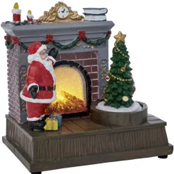 Scène de Noël lumineuse 1LED Père Noël devant cheminée 15,5x11xH16,5cm < Gifi Sale