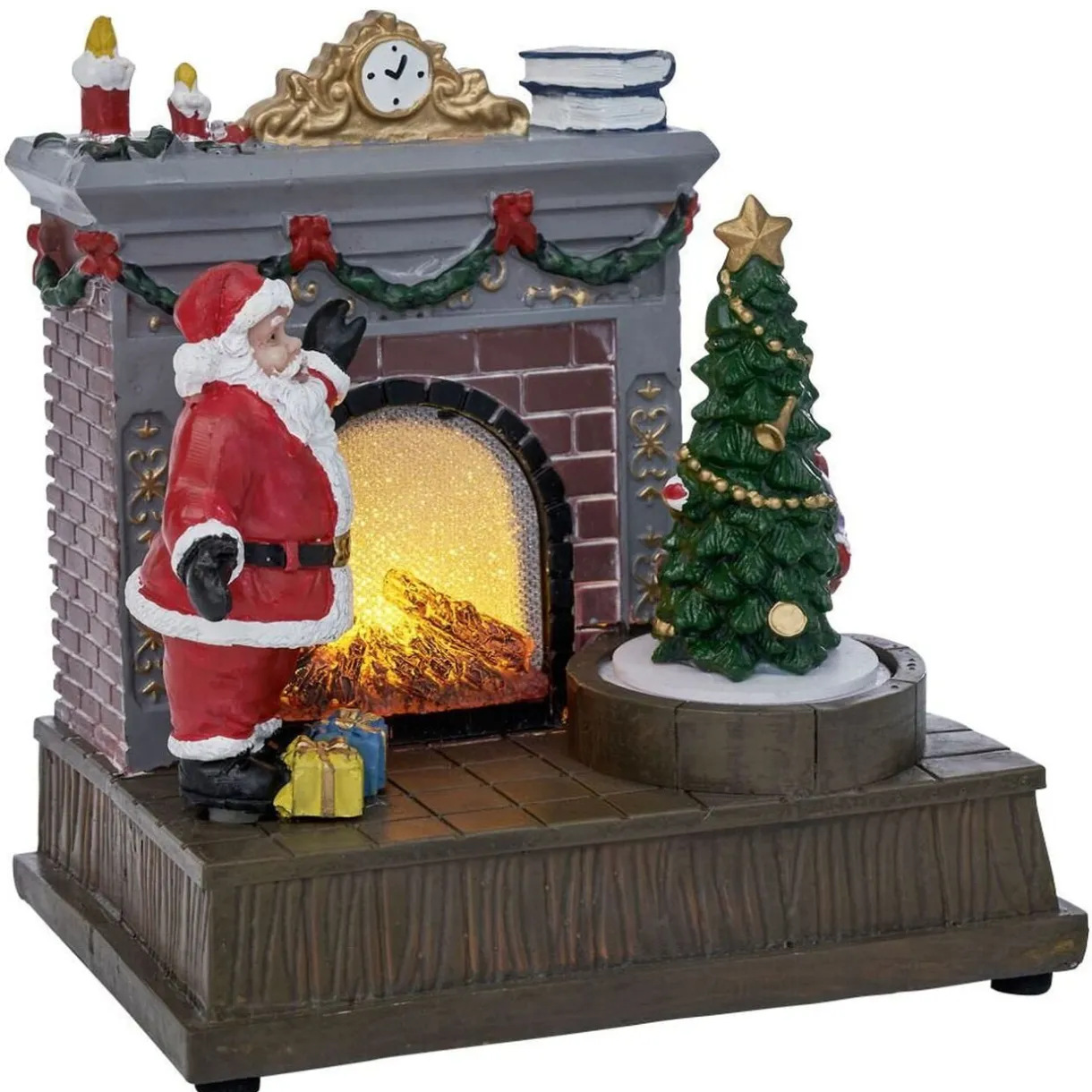Scène de Noël lumineuse 1LED Père Noël devant cheminée 15,5x11xH16,5cm < Gifi Sale