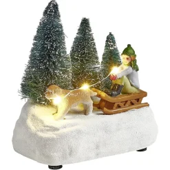 Scénette lumineuse enfant sur traineau Village de Noël