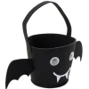 Seau à bonbons Halloween chauve-souris avec yeux mobiles feutrine noir 16x14xH13 cm
