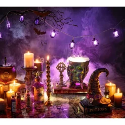 Seau à bonbons Halloween tête de squelette violet iridescent 17x14xH13cm