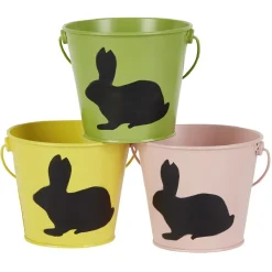 Seau en métal coloré avec une ombre de lapin