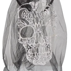Serre-tête adulte Halloween voile calavera fleuri noir et rouge