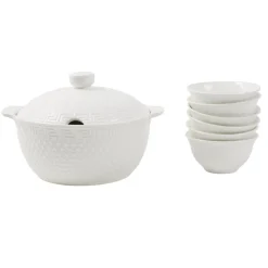Service à soupe 9 pièces bols louche soupière porcelaine blanche