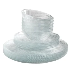 Service vaisselle en verre transparent 18 pièces pour 6 personnes < Gifi Clearance