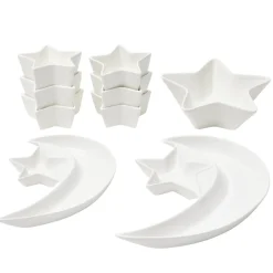 Service à vaisselle forme lune et étoile 9 pièces céramique blanche