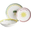 Service vaisselle 12 pièces motif Indie porcelaine blanche