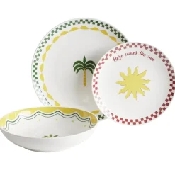 Service vaisselle 12 pièces motif Indie porcelaine blanche