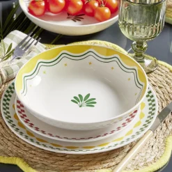 Service vaisselle 12 pièces motif Indie porcelaine blanche