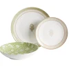 Service vaisselle porcelaine 4 personnes 12 pièces motif floral vert et beige