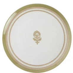 Service vaisselle porcelaine 4 personnes 12 pièces motif floral vert et beige