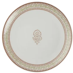 Service vaisselle porcelaine 4 personnes 12 pièces motif floral vert et beige