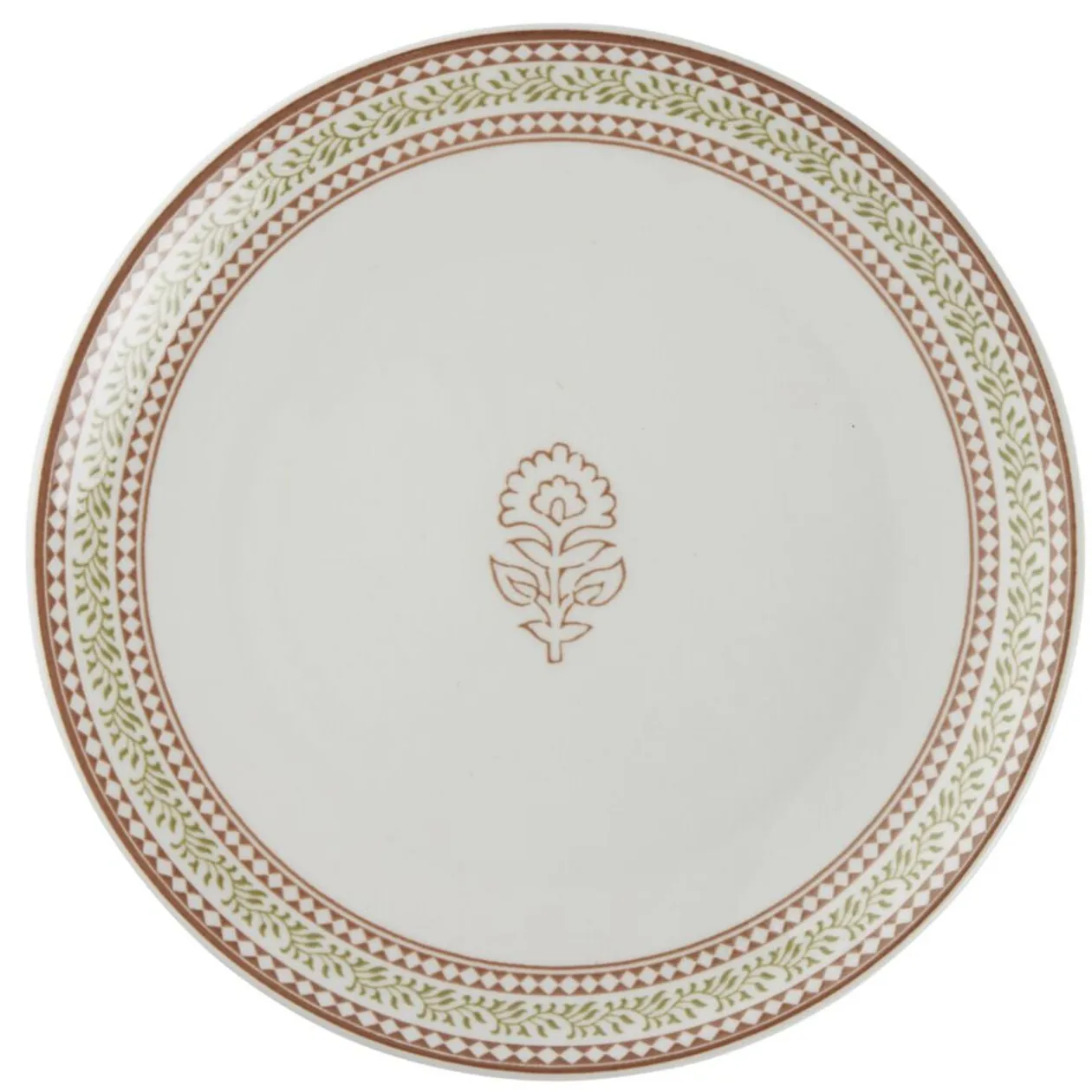 Service vaisselle porcelaine 4 personnes 12 pièces motif floral vert et beige