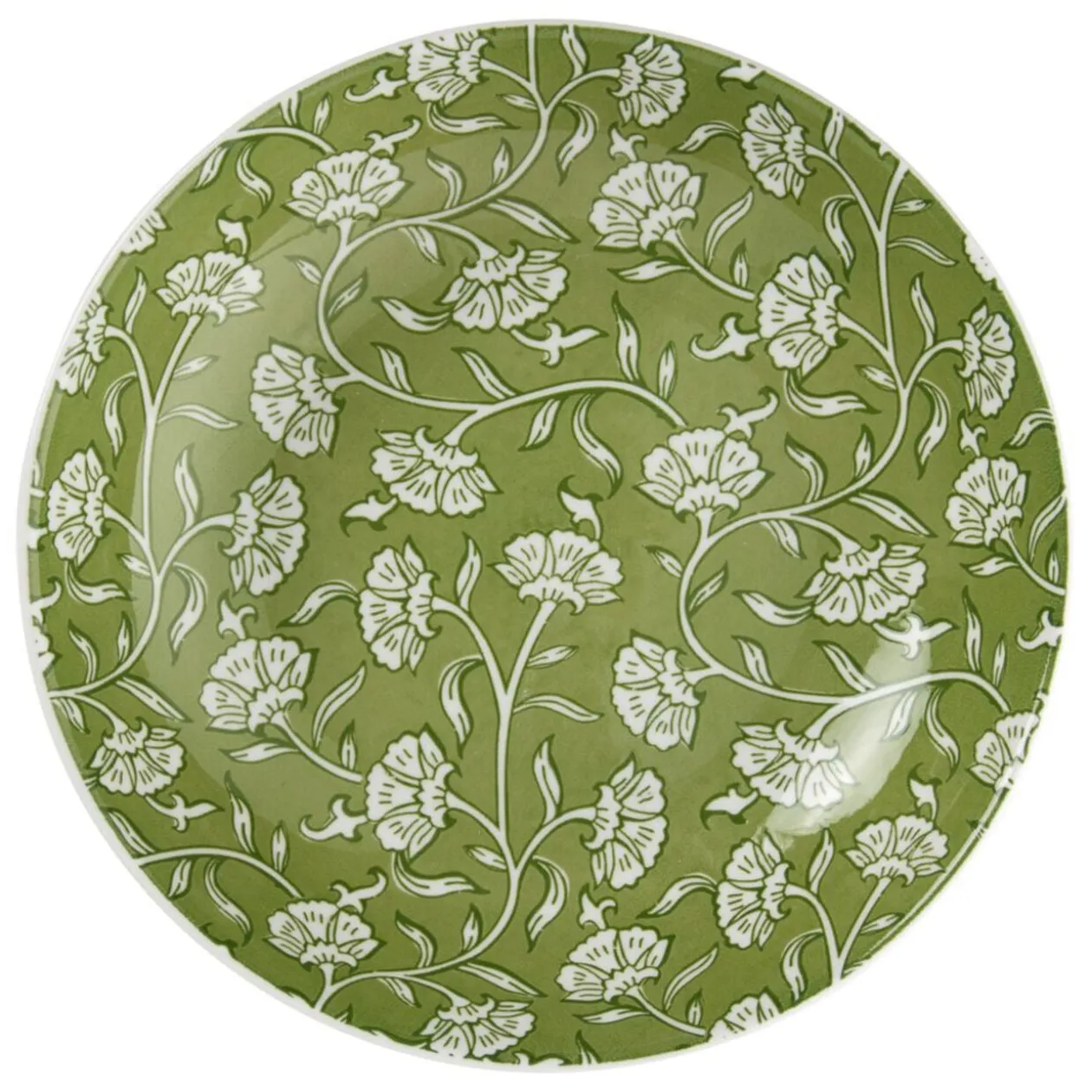 Service vaisselle porcelaine 4 personnes 12 pièces motif floral vert et beige