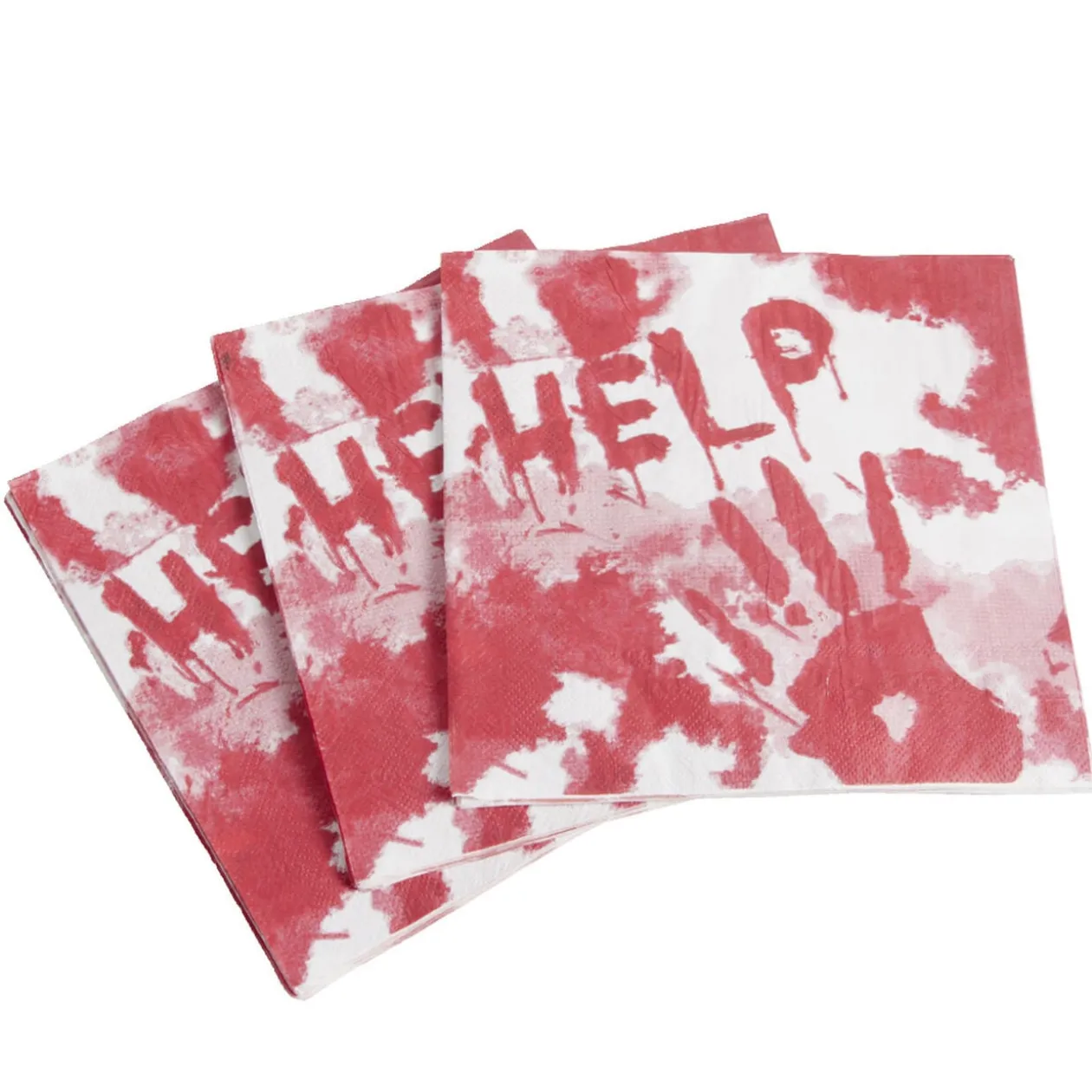 Serviette de table Halloween main ensanglantée HELP rouge et blanche x20