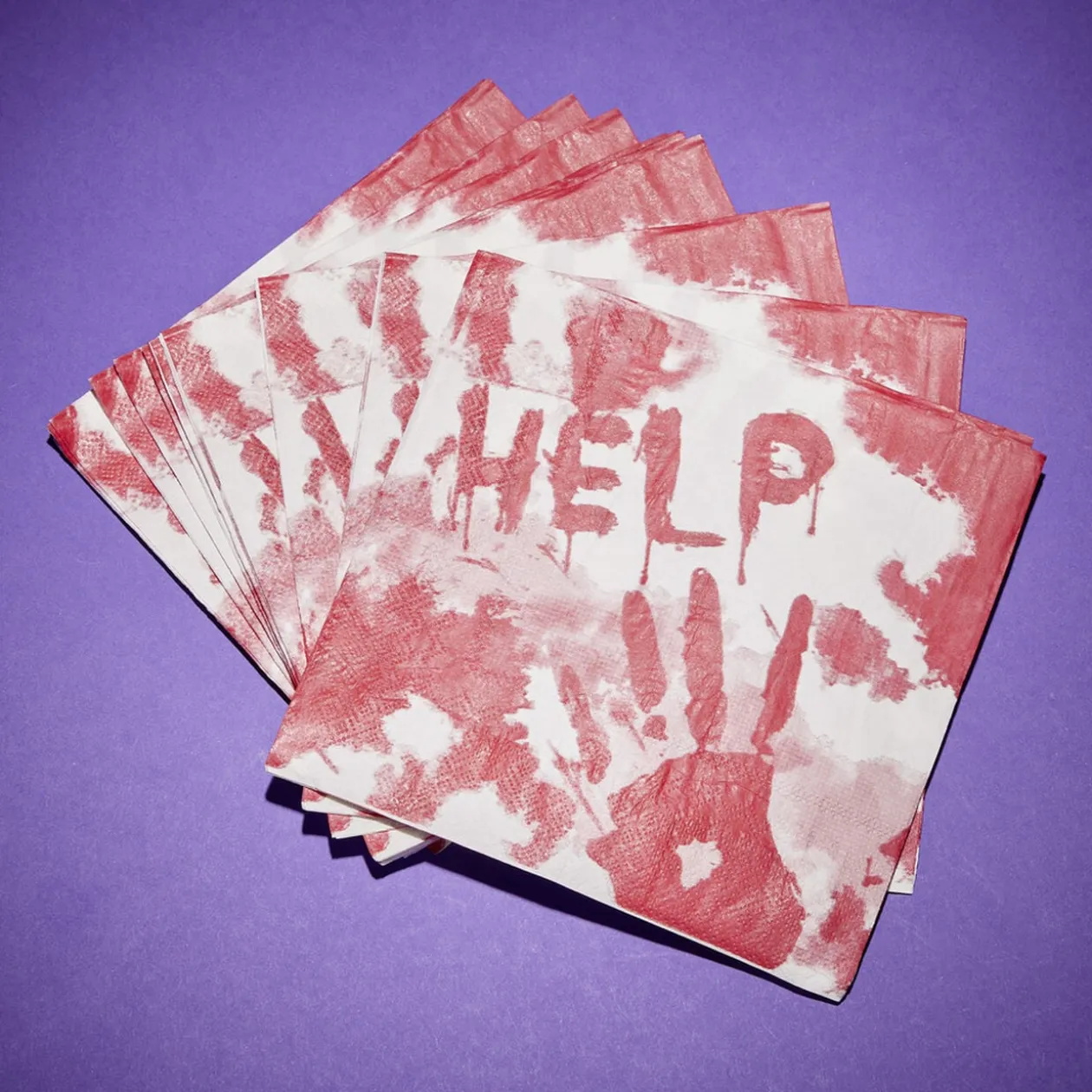 Serviette de table Halloween main ensanglantée HELP rouge et blanche x20
