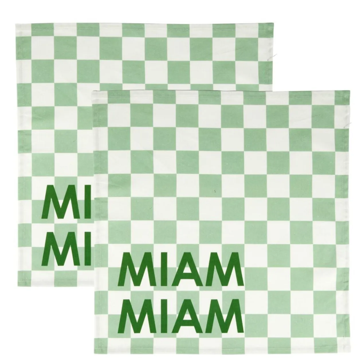 Serviette de table x2 coton vichy vert "miam miam" 45x45cm