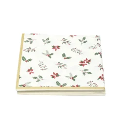 Serviette en papier 3 plis X20 pcs imprimé houx L33X33 cm blanc liseré doré