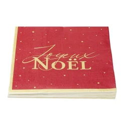 Serviette en papier 3 plis X20 pcs imprimé Joyeux Noël 33X33 cm rouge liseré doré < Gifi Outlet