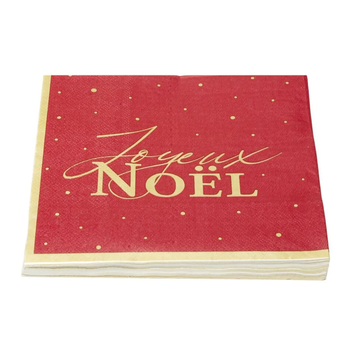 Serviette en papier 3 plis X20 pcs imprimé Joyeux Noël 33X33 cm rouge liseré doré < Gifi Outlet