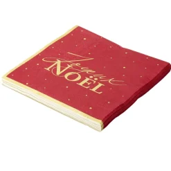 Serviette en papier 3 plis X20 pcs imprimé Joyeux Noël 33X33 cm rouge liseré doré < Gifi Outlet