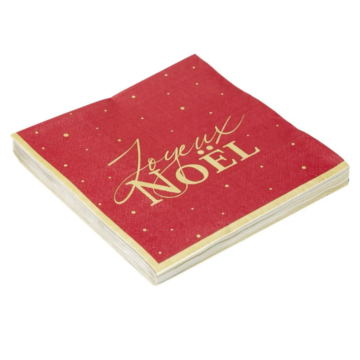 Serviette en papier 3 plis X20 pcs imprimé Joyeux Noël 33X33 cm rouge liseré doré < Gifi Outlet