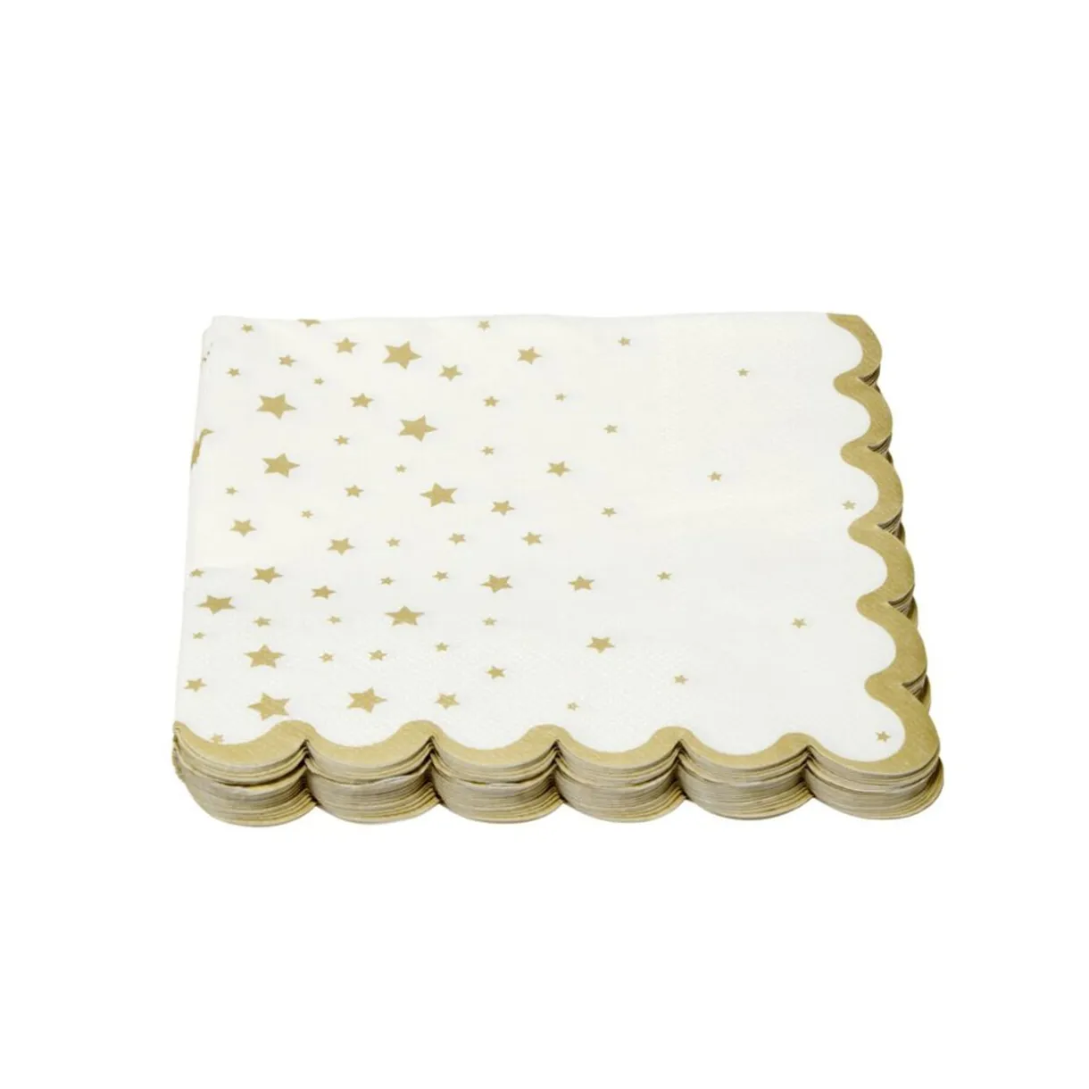 Serviette en papier 3 plis X20 pcs imprimé étoiles bord festonné L33X33 cm blanc et doré < Gifi Discount