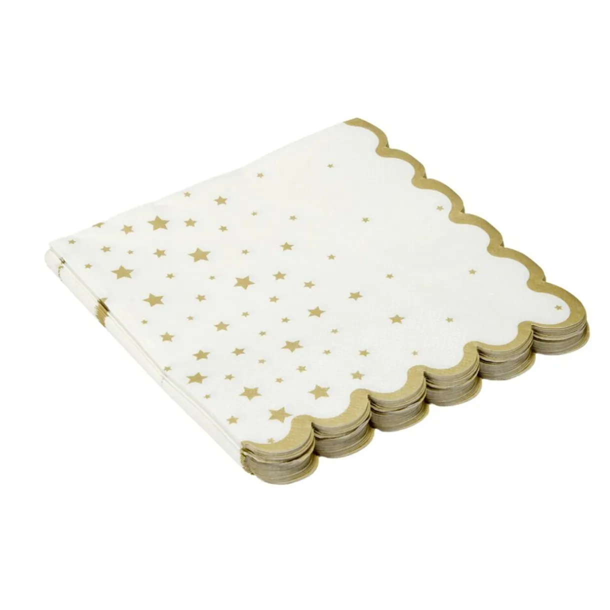 Serviette en papier 3 plis X20 pcs imprimé étoiles bord festonné L33X33 cm blanc et doré < Gifi Discount