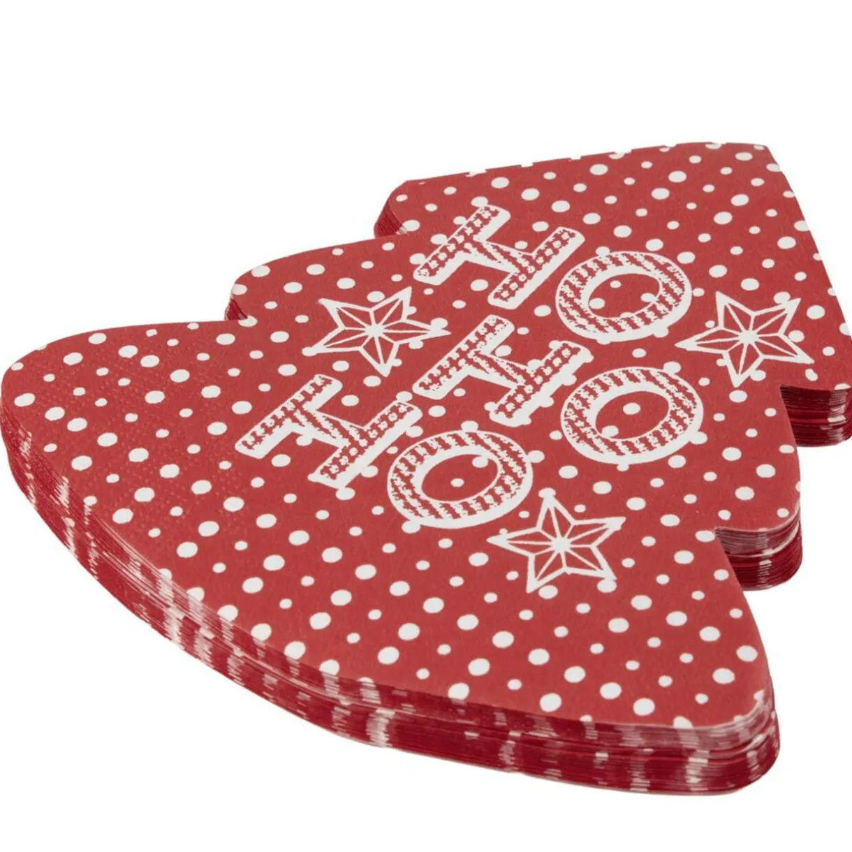 Serviette en papier X20 pcs forme sapin imprimé "HoHoHo" 16X16 cm rouge < Gifi Online
