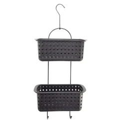 Serviteur de douche à suspendre 2 paniers plastique noir 29,5x14xH70cm < Gifi Outlet