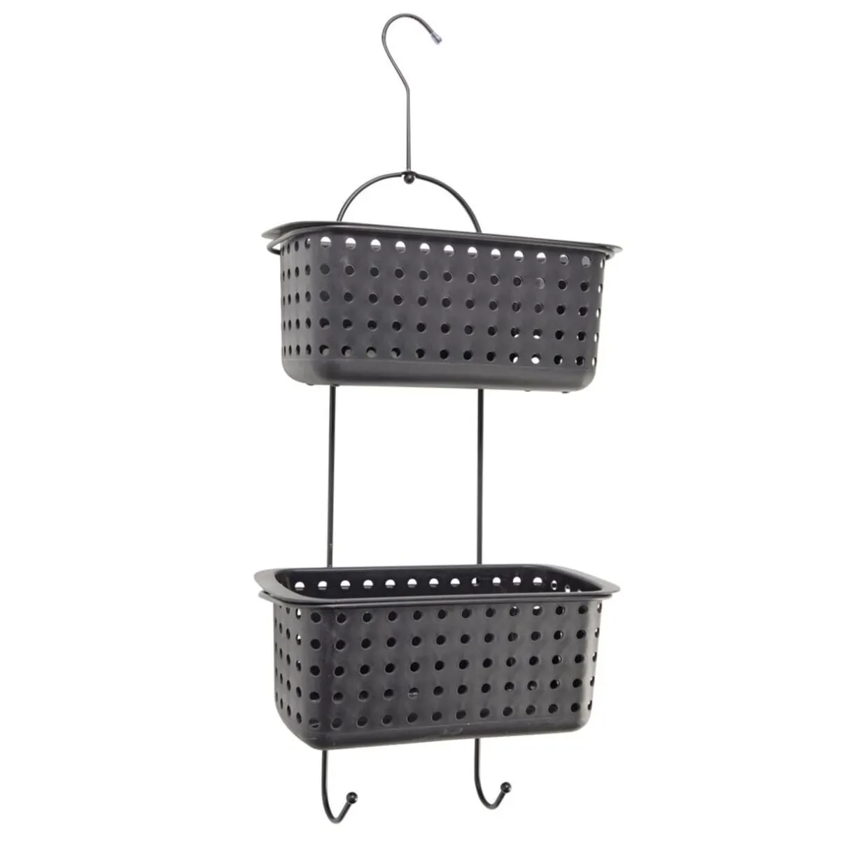 Serviteur de douche à suspendre 2 paniers plastique noir 29,5x14xH70cm < Gifi Outlet