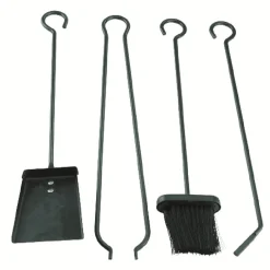 Set cheminée 4 accessoires pelle balayette pince tisonnier métal