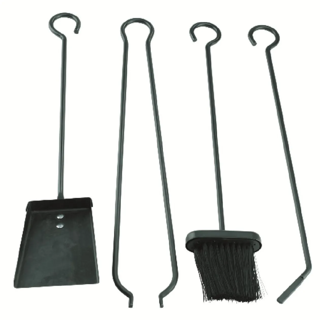 Set cheminée 4 accessoires pelle balayette pince tisonnier métal