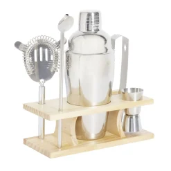 Set à cocktail acier avec support bois 6 pièces