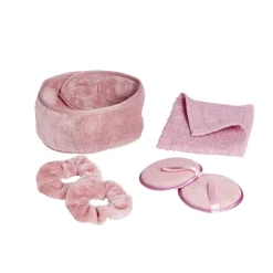 Set de bain femme avec serviette/disque démaquillant/chouchou/bandeau