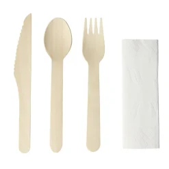 Set de couverts bois x3 couteau fourchette cuillère L20cm avec 1 serviette < Gifi Clearance