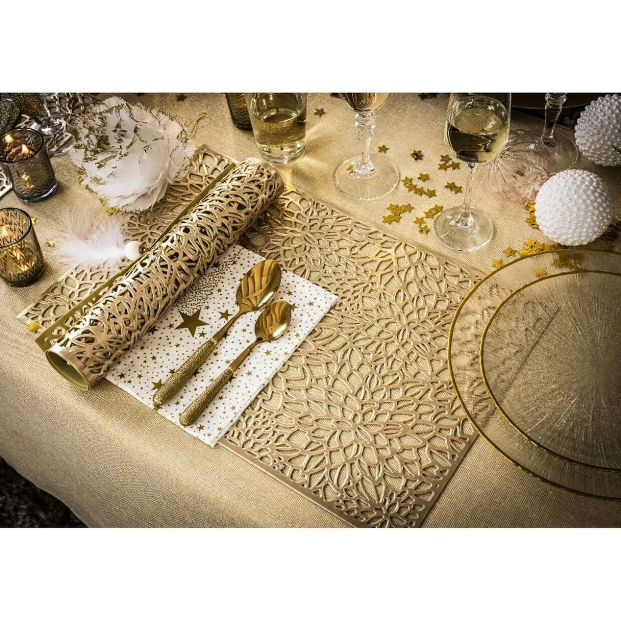 Set de table déco design ajouré doré 30x45cm x2