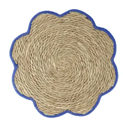 Set de table jonc de mer tressé et coton forme fleur contour bleu Ø38cm < Gifi