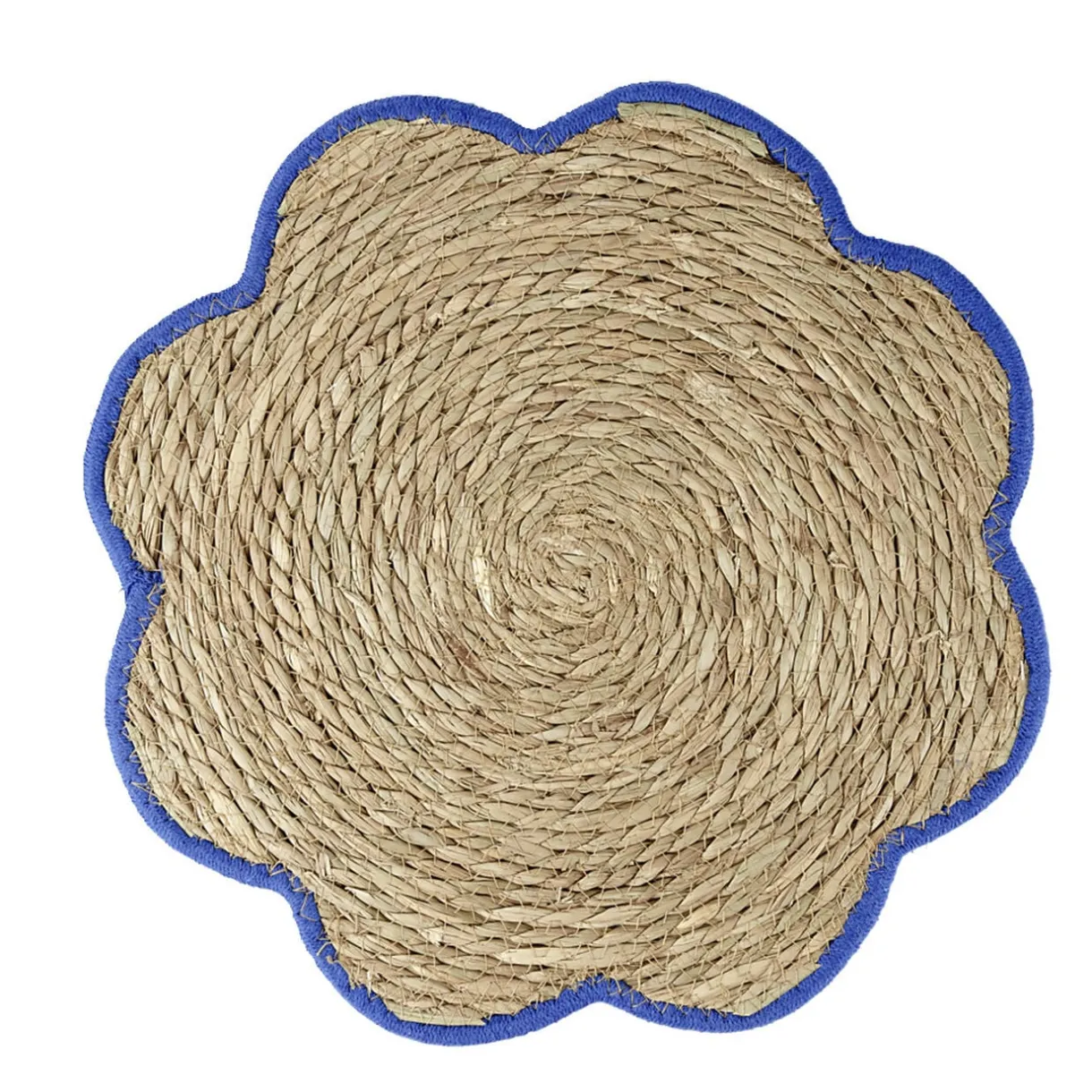 Set de table jonc de mer tressé et coton forme fleur contour bleu Ø38cm < Gifi