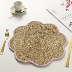 Set de table jonc de mer tressé et coton forme fleur contour rose Ø38cm < Gifi Sale