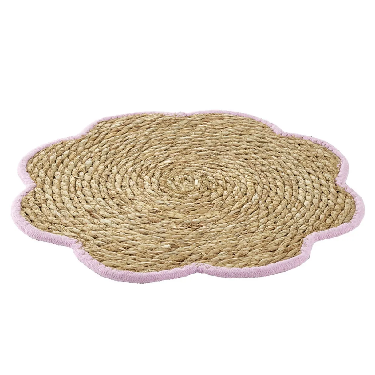 Set de table jonc de mer tressé et coton forme fleur contour rose Ø38cm < Gifi Sale
