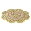 Set de table jonc de mer tressé et coton forme fleur contour jaune Ø38cm